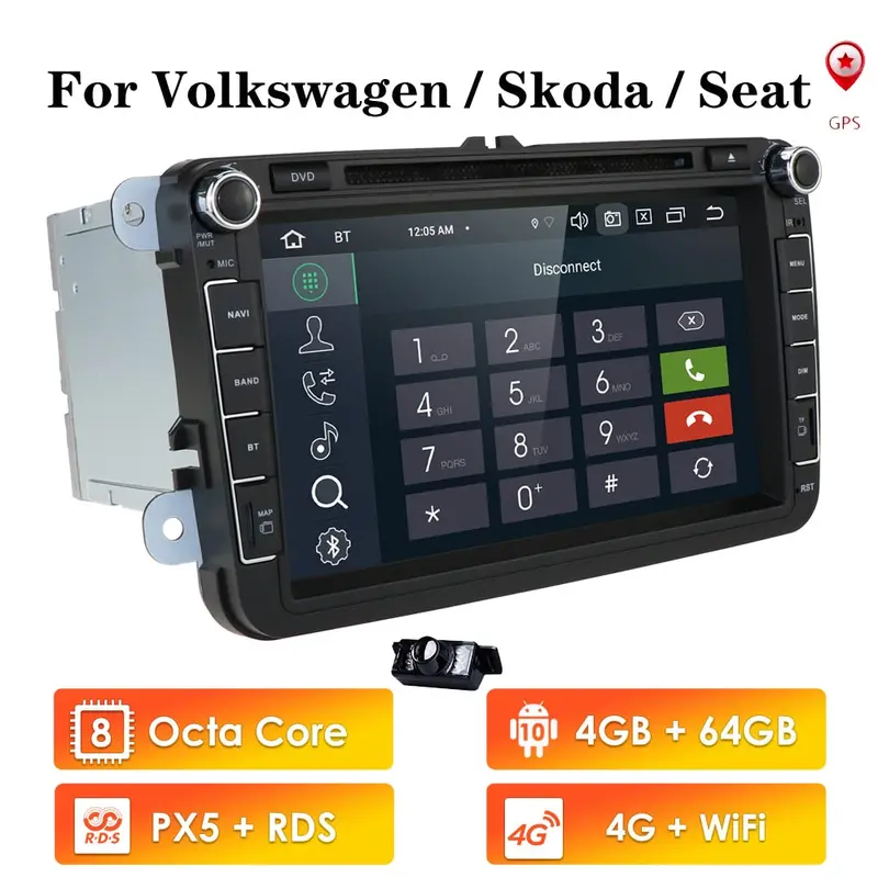 4G+64G Android 10 8/Octa-Core 2Din Car Dvd Player For Seat Altea Leon Toledo Vw Passat Polo Golf 5 6 Touran Passat Radio Stereo 1