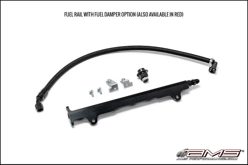 Ams Performance 08-15 Mitsubishi Evo X Cnc Machined Aluminum Fuel Rail W/Pulsation Dampener - Black 1
