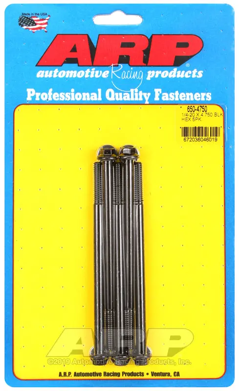Arp 1/4-20 X 4.750 Hex Black Oxide Bolts 1