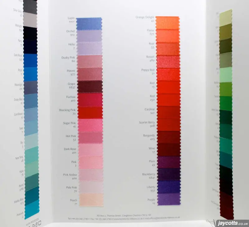 Berisfords Double Sided Satin Ribbon Sample Card 2