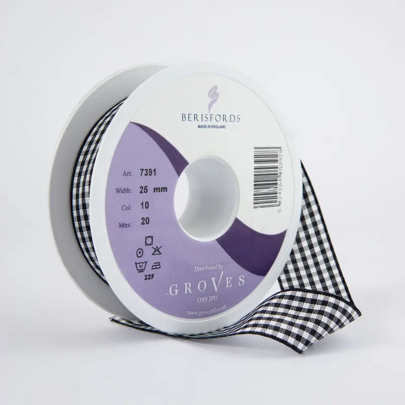 Berisfords Gingham Ribbon Black 1