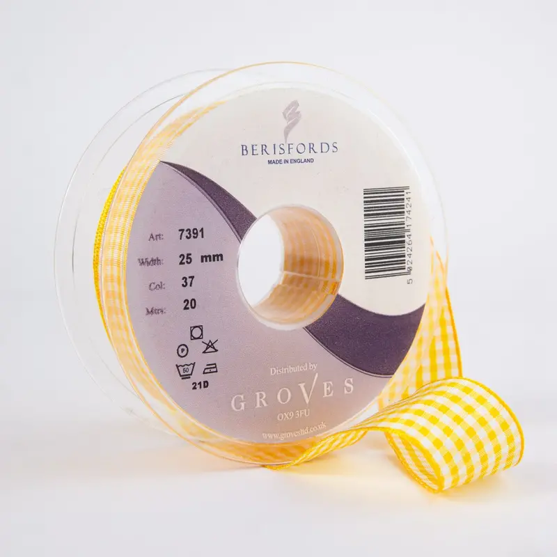 Berisfords Gingham Ribbon Gold 1