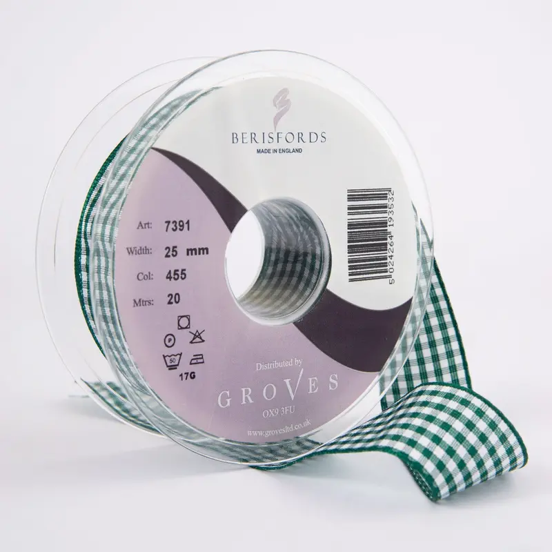 Berisfords Gingham Ribbon Hunter Green 1