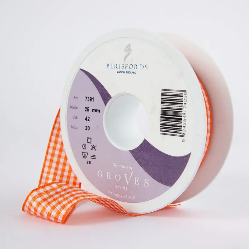 Berisfords Gingham Ribbon Orange 1