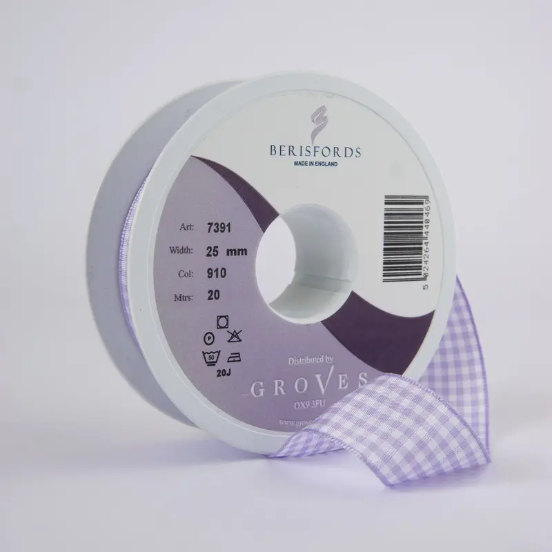 Berisfords Gingham Ribbon Orchid 1