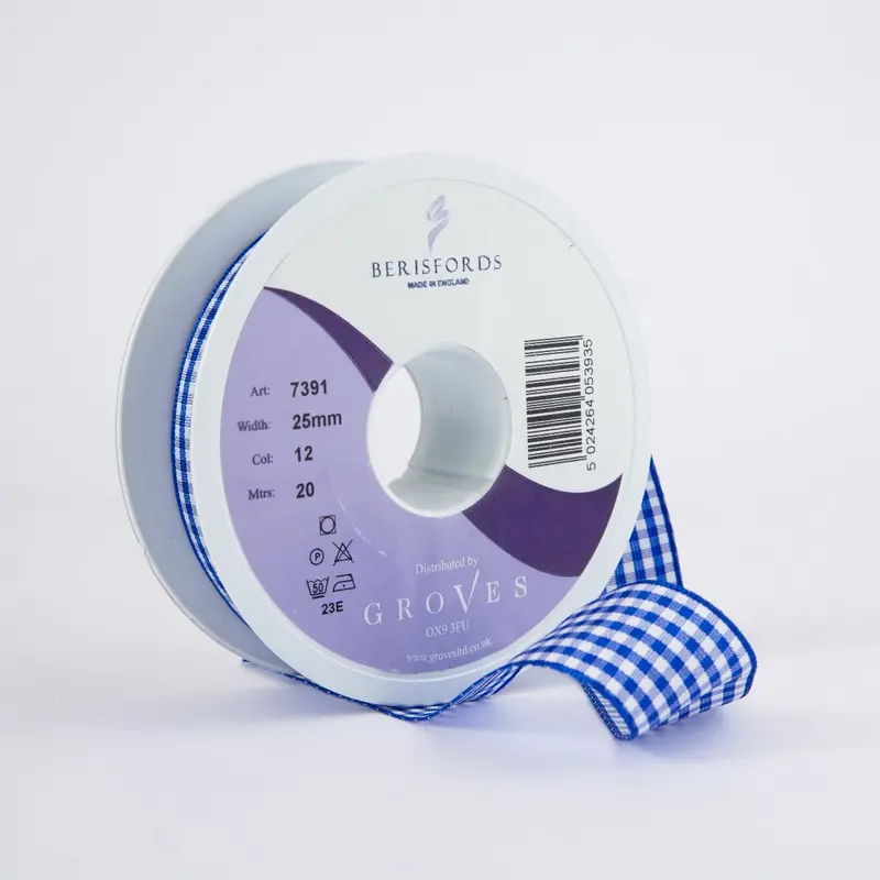 Berisfords Gingham Ribbon Royal Blue 1