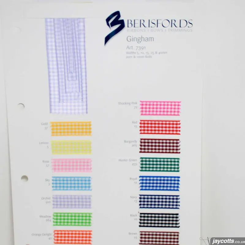 Berisfords Gingham Ribbon: Sample Card 1