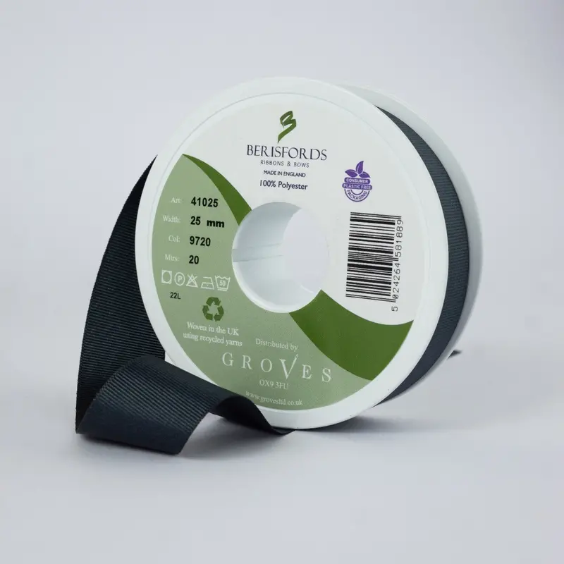 Berisfords Grosgrain Ribbon - Smoke Grey 1