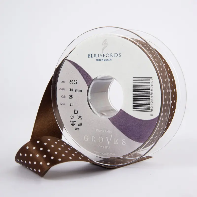 Berisfords Micro Dot Ribbon On 20M Rolls Brown 1