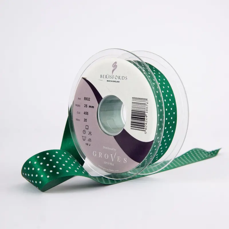 Berisfords Micro Dot Ribbon On 20M Rolls Hunter Green 1