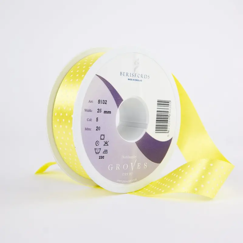 Berisfords Micro Dot Ribbon On 20M Rolls Lemon 1
