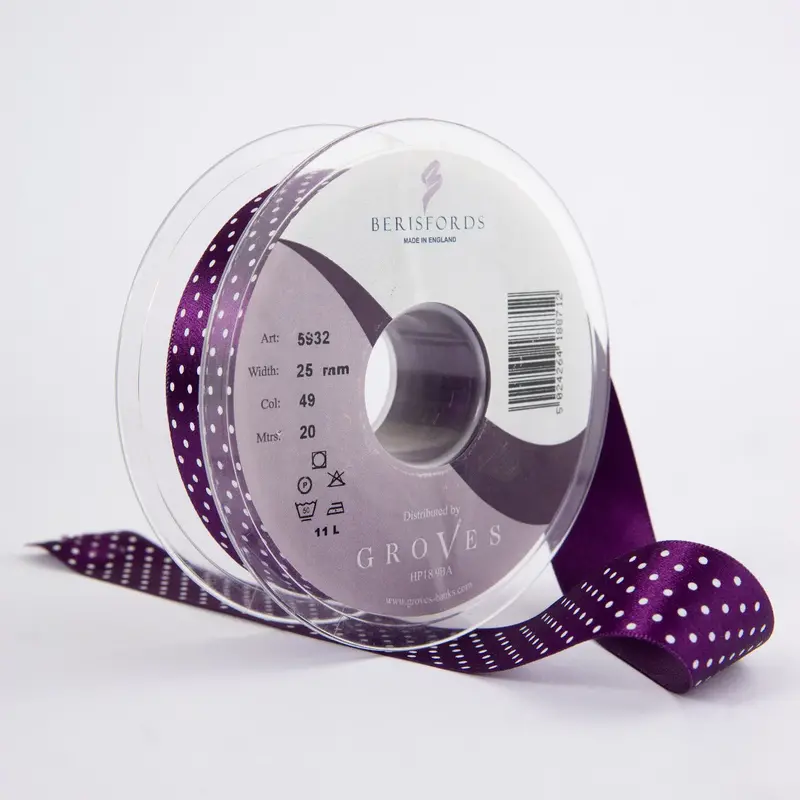 Berisfords Micro Dot Ribbon On 20M Rolls Plum 1
