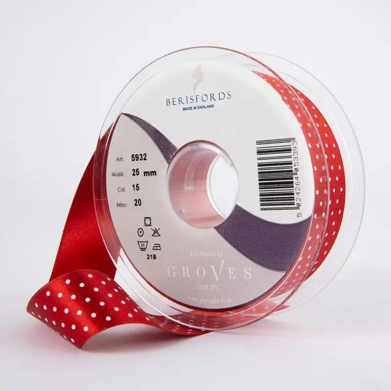 Berisfords Micro Dot Ribbon On 20M Rolls Red 1