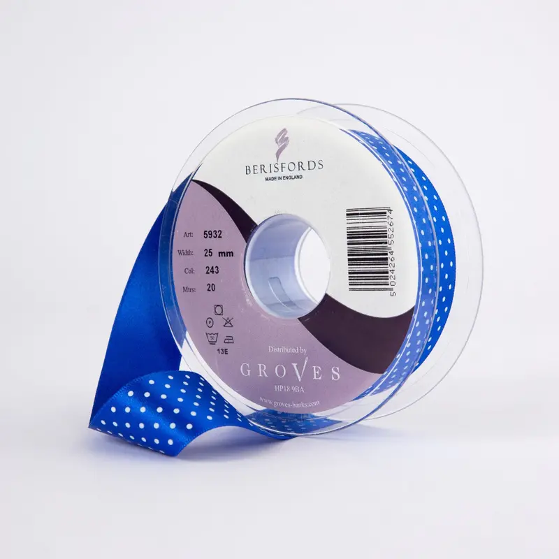 Berisfords Micro Dot Ribbon On 20M Rolls Royal Blue 1