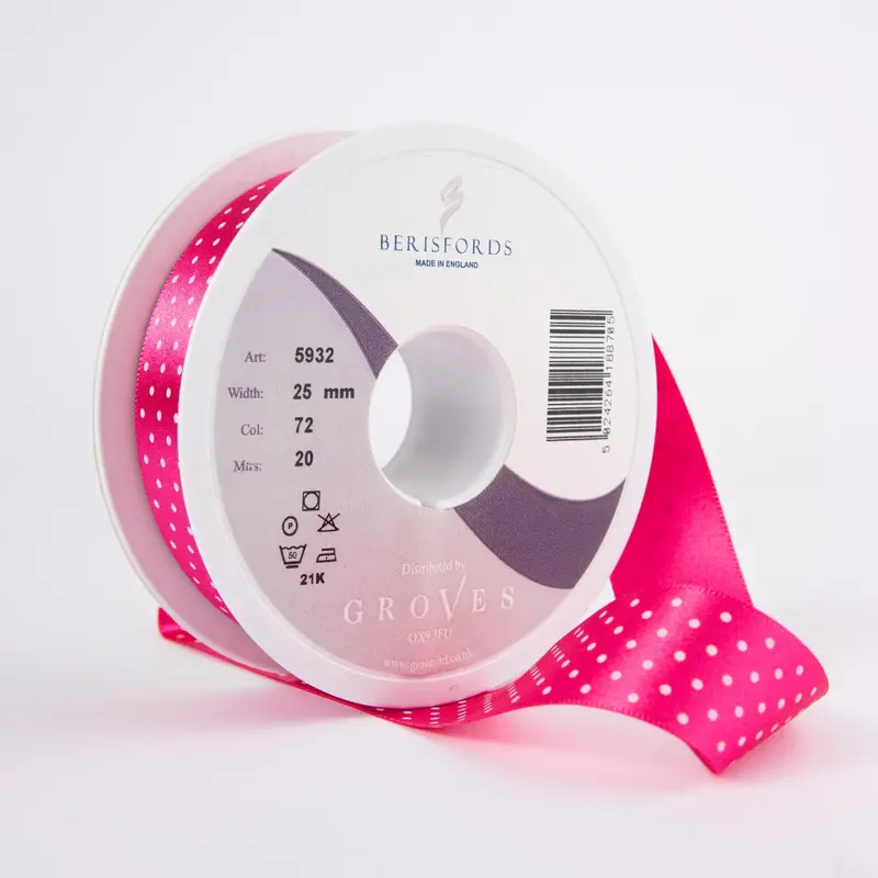 Berisfords Micro Dot Ribbon On 20M Rolls Shocking Pink 1