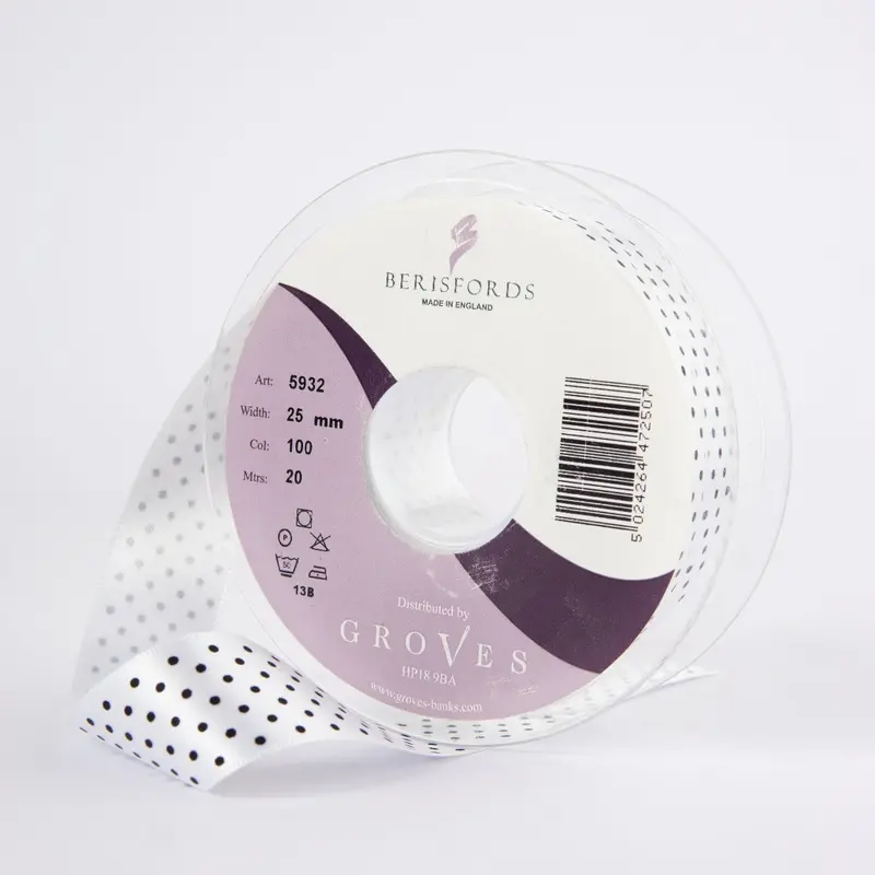 Berisfords Micro Dot Ribbon On 20M Rolls White 1