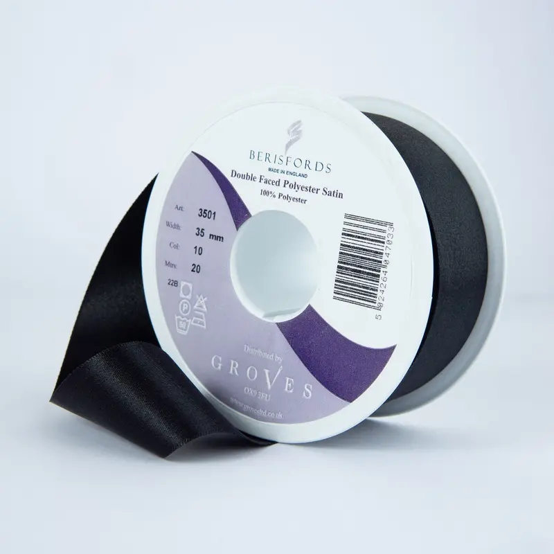 Berisfords Satin Ribbon 20M Reels, Black 1