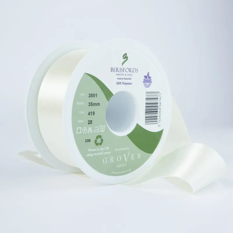 Berisfords Satin Ribbon, Bridal White 1