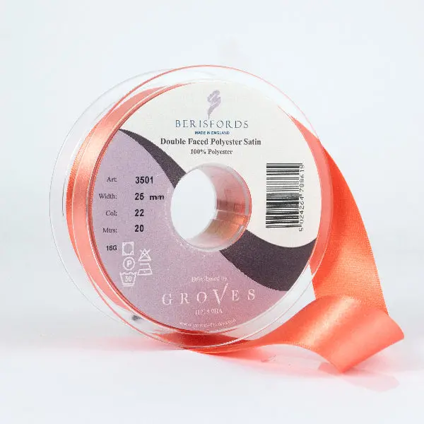Berisfords Satin Ribbon Coral 1
