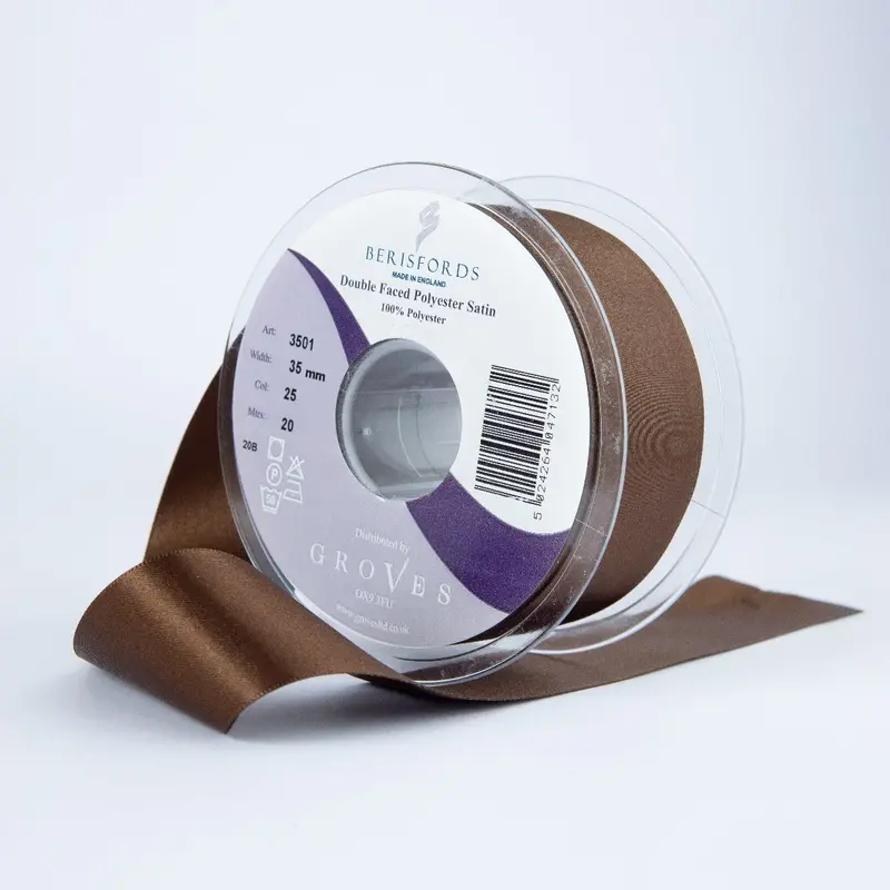 Berisfords Satin Ribbon, Dark Brown 1