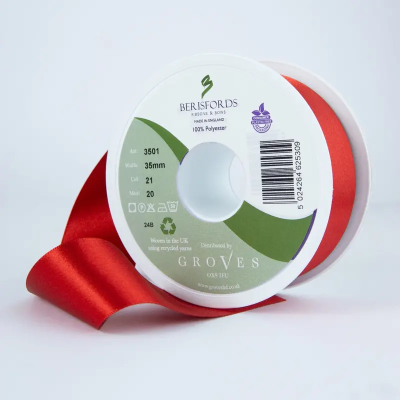 Berisfords Satin Ribbon, Poppy Red 1
