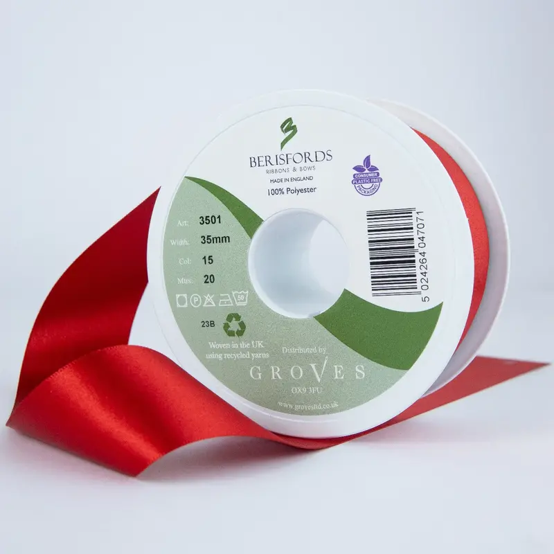 Berisfords Satin Ribbon, Red Colour 15 1