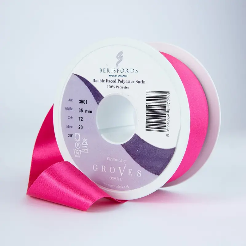 Berisfords Satin Ribbon, Shocking Pink 1