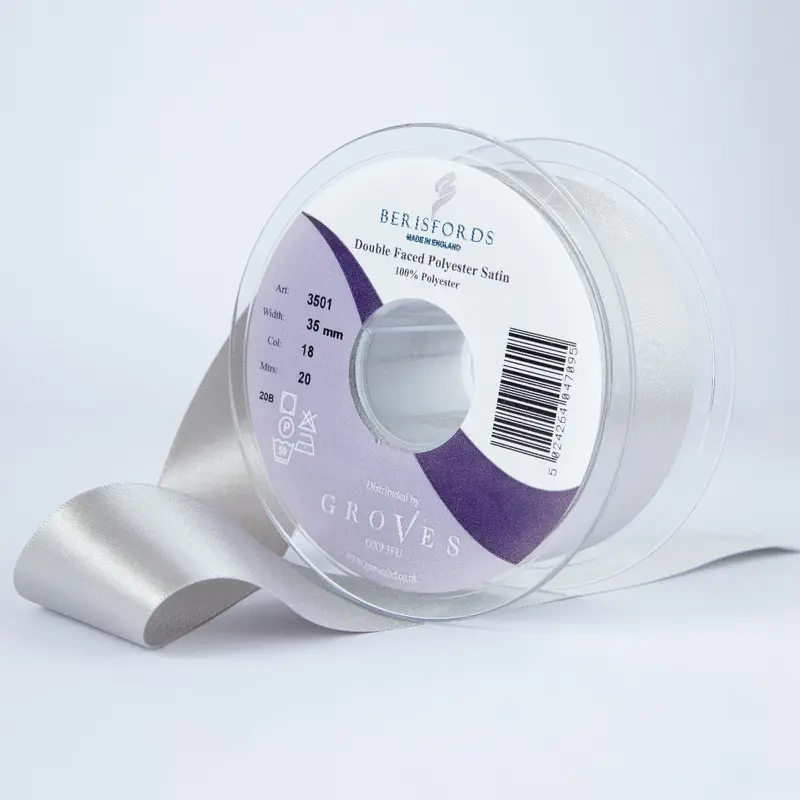 Berisfords Satin Ribbon, Silver Grey 1