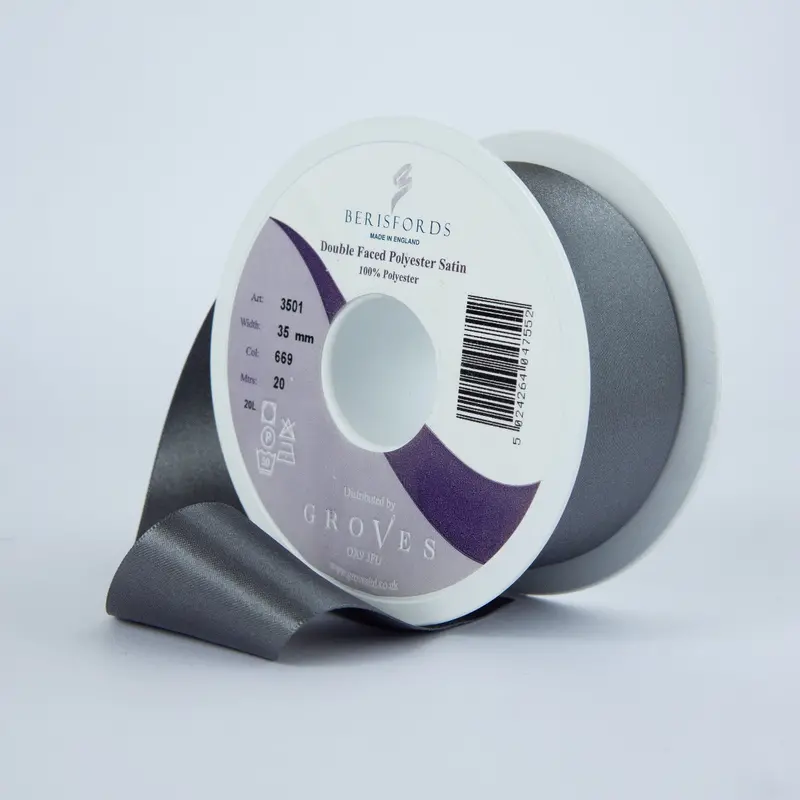 Berisfords Satin Ribbon, Smoked Grey 1