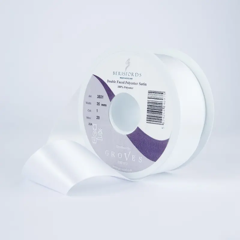 Berisfords Satin Ribbon, White 1