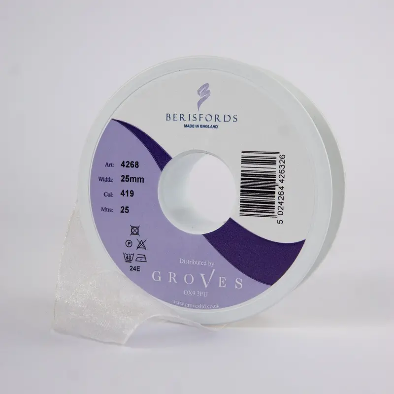 Berisfords Super Sheer Ribbon 25M - Bridal White 1