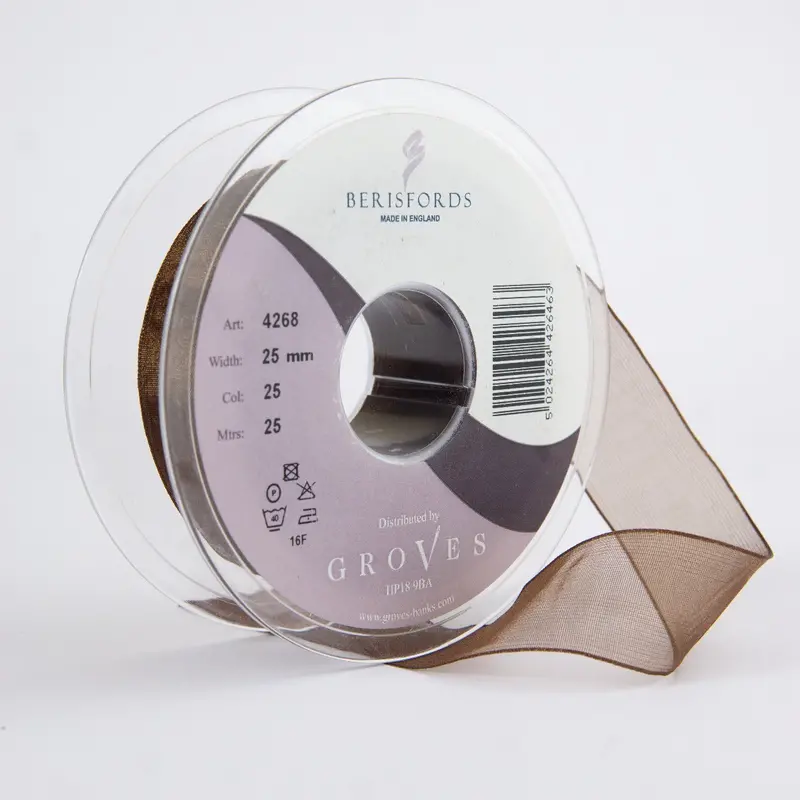 Berisfords Super Sheer Ribbon 25M - Brown 1