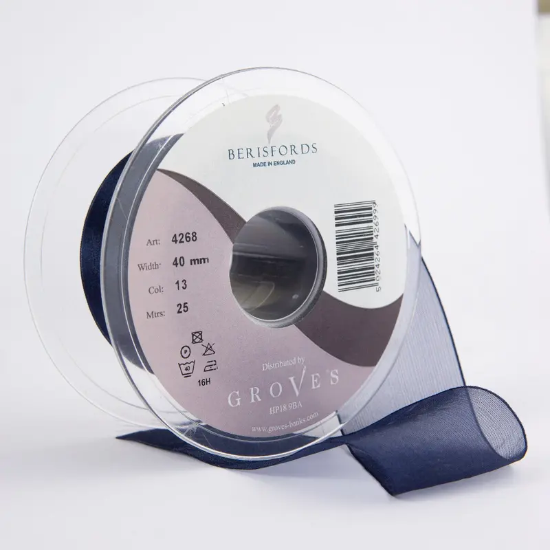 Berisfords Super Sheer Ribbon 25M Roll - Navy 1