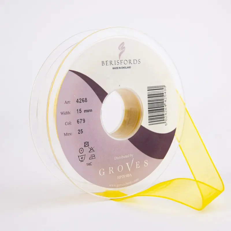 Berisfords Super Sheer Ribbon 25M Roll - Yellow 1