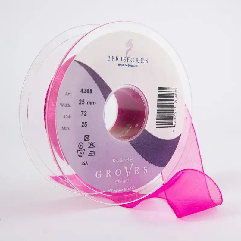 Berisfords Super Sheer Ribbon 25M - Shocking Pink 1