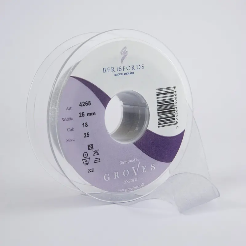 Berisfords Super Sheer Ribbon 25M - Silver Grey 1