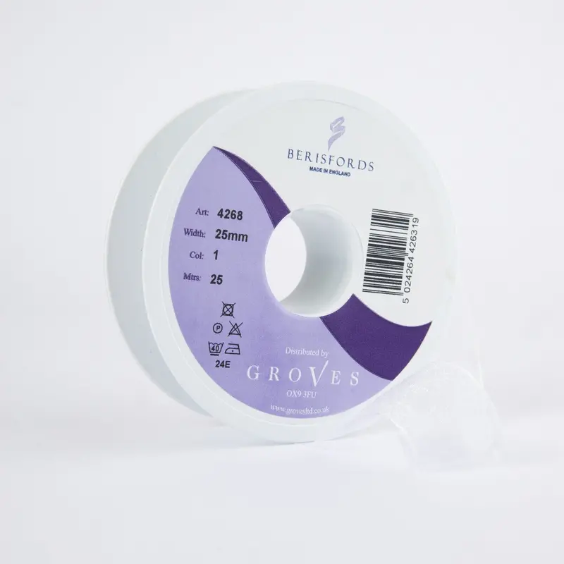 Berisfords Super Sheer Ribbon 25M - White 1