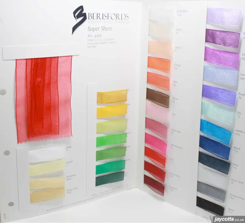 Berisfords Super Sheer Ribbon: Sample Card 1