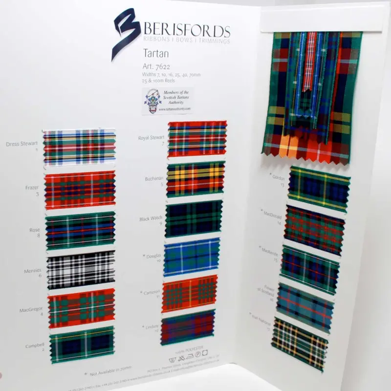 Berisfords Tartan Ribbon: Sample Card 1