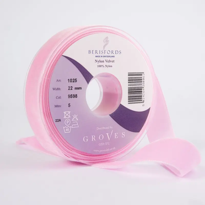 Berisfords Velvet Ribbon, Baby Pink 1