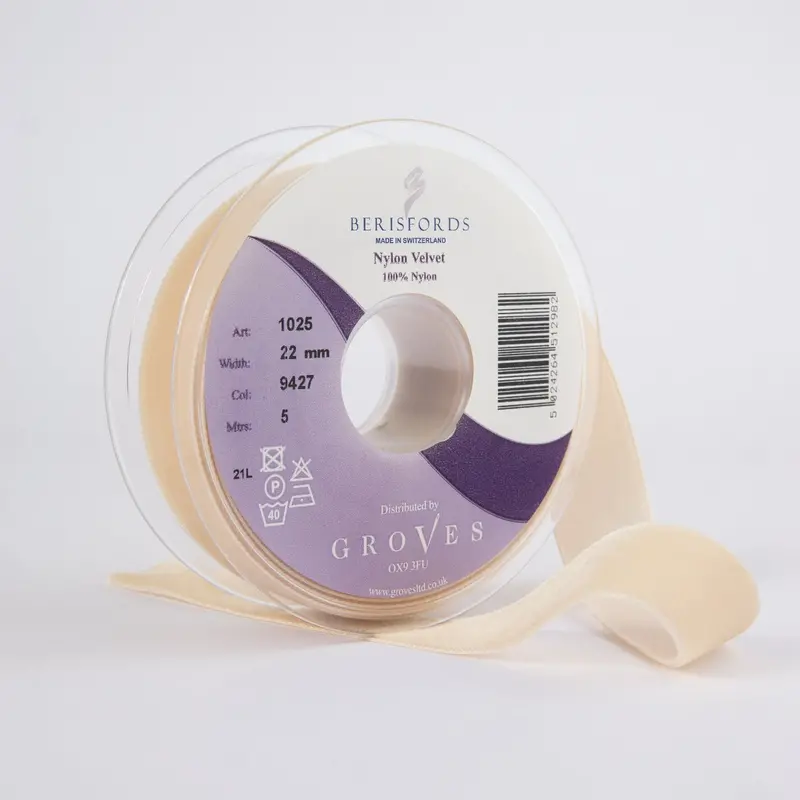 Berisfords Velvet Ribbon, Beige 1