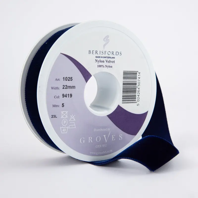 Berisfords Velvet Ribbon, Navy 1