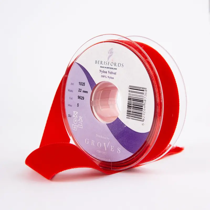 Berisfords Velvet Ribbon, Red 1