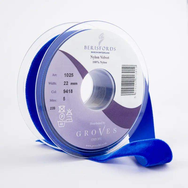 Berisfords Velvet Ribbon, Royal Blue 1