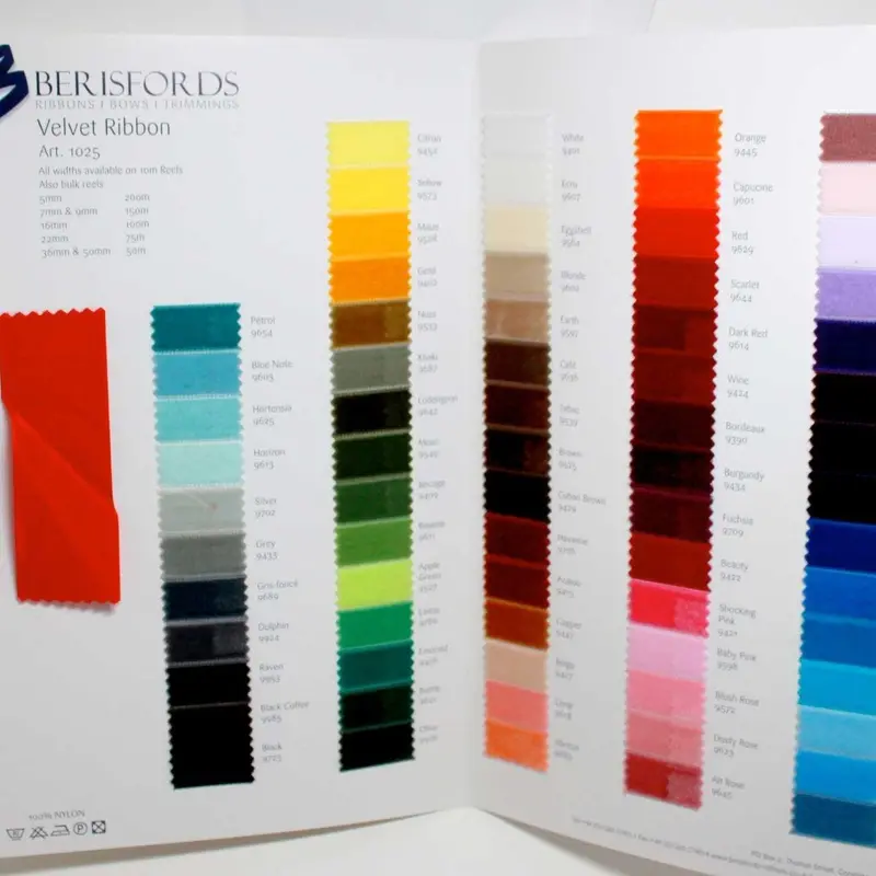 Berisfords Velvet Ribbon: Sample Card 1