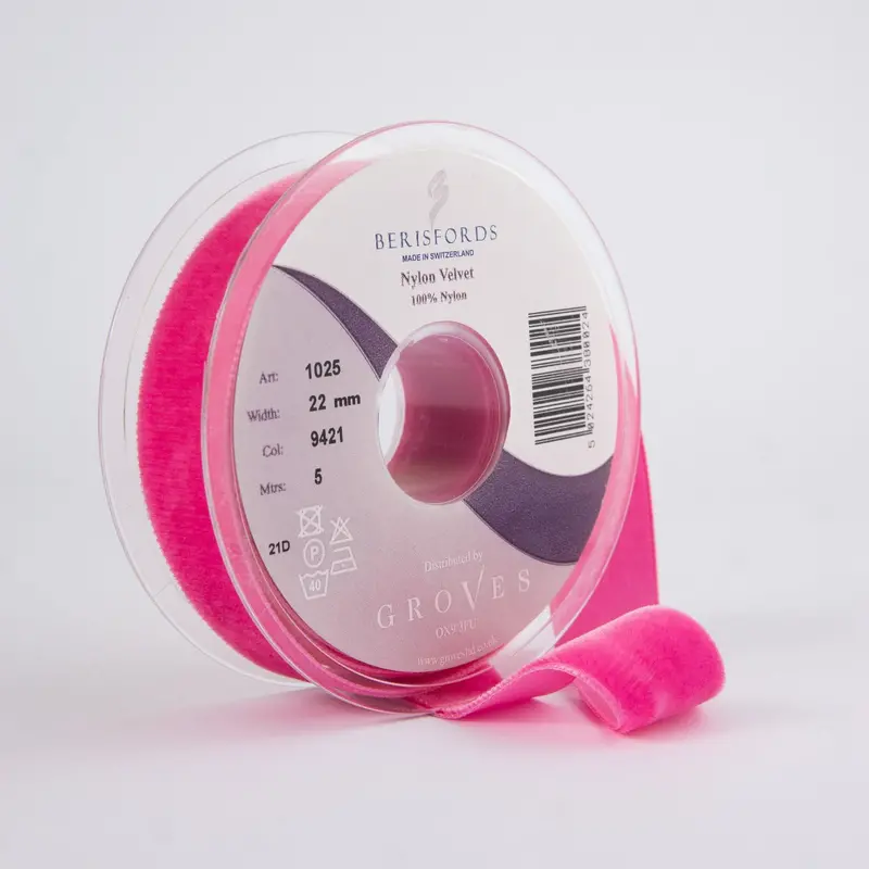 Berisfords Velvet Ribbon, Shocking Pink 1