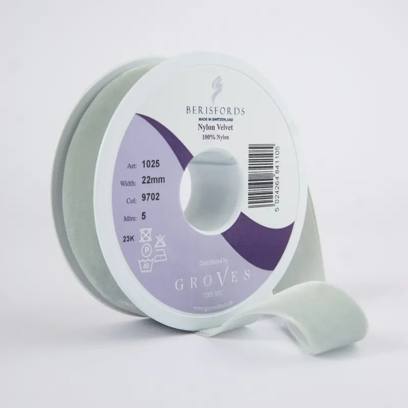 Berisfords Velvet Ribbon, Silver 1
