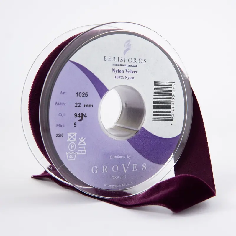Berisfords Velvet Ribbon, Wine 1