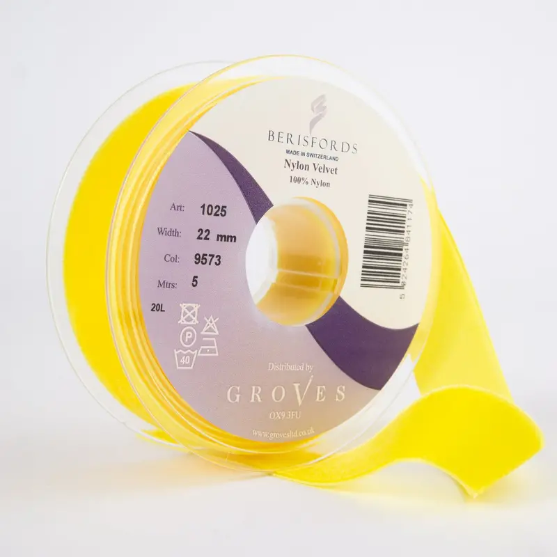 Berisfords Velvet Ribbon, Yellow 1