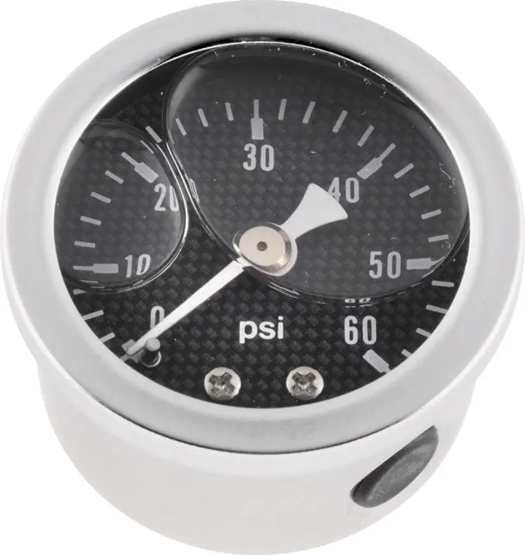 Bikers Choice 0-60 Psi Oil Pressure Gauge Carbon Face Stainless Bezel Liquid Filled Universal Custom 1